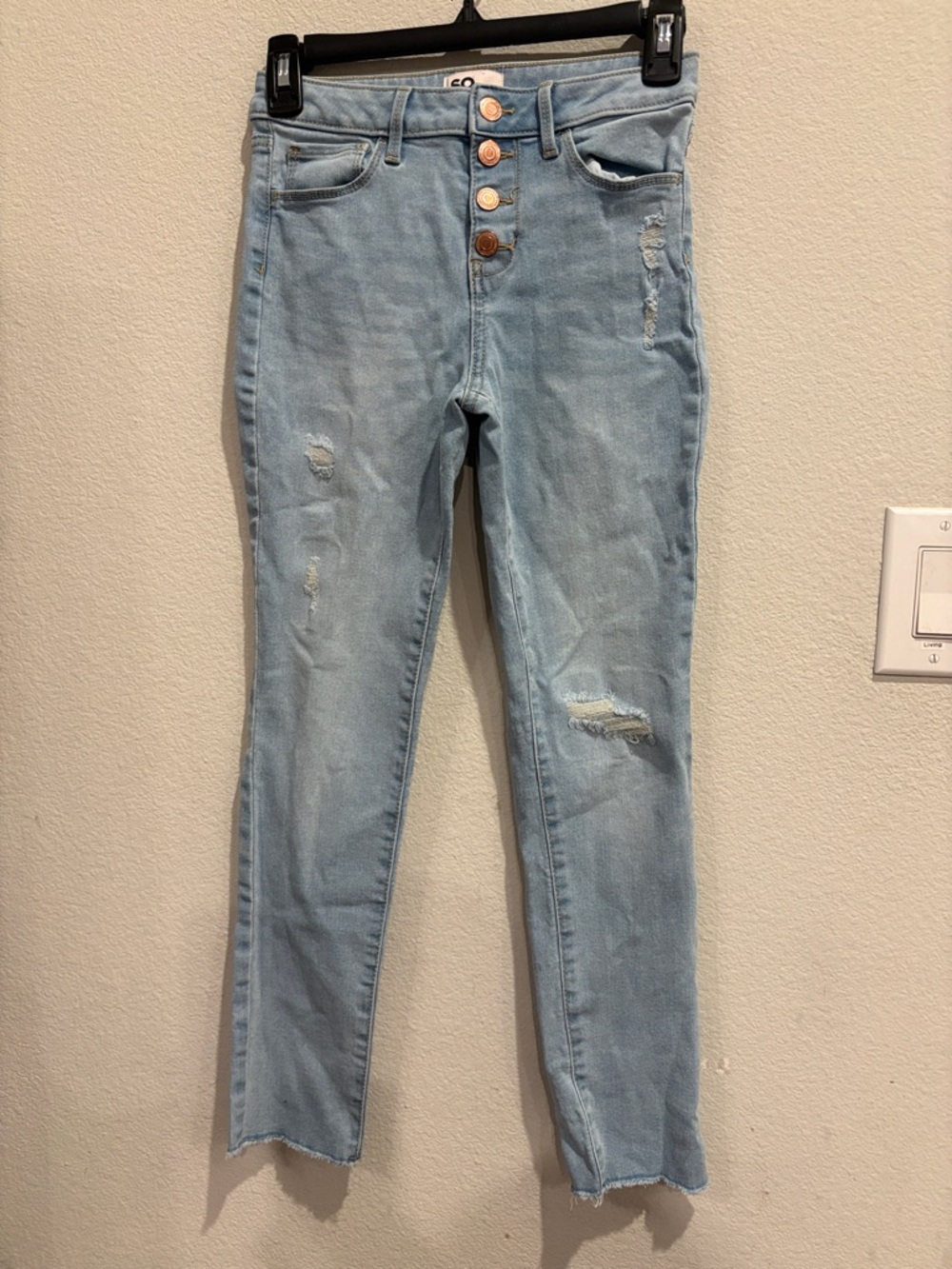 SO Light Blue Distressed Button-Fly Kids Jeans
